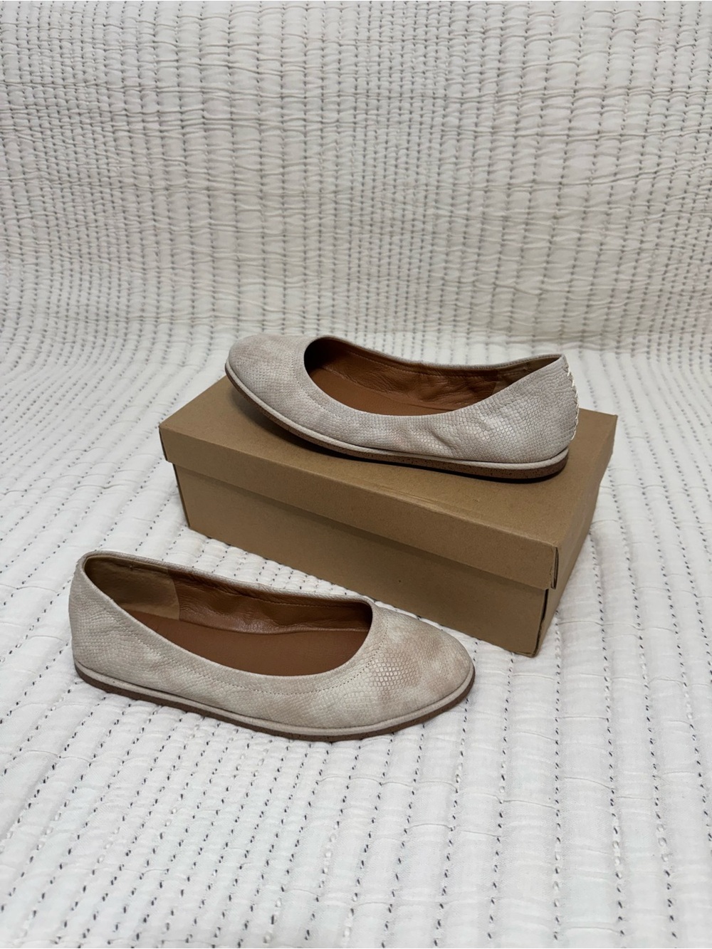 Lucky Brand Taupe Snake-Print Ballet Flats